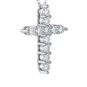 Silver Cross Neck Pendant Round Cut Crystal Religion Pendant on Chain